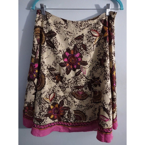 Anthracite Silk Bohemian Knee Length Floral Beaded Pink Cream Sz 8/M - Picture 1 of 6